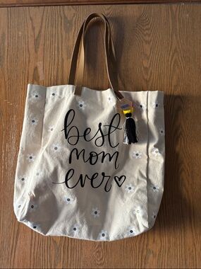 Best Mom Ever Canvas Tote Bag in Cream NWT